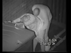 A security camera behind the bar captures an elderly couple having sex.